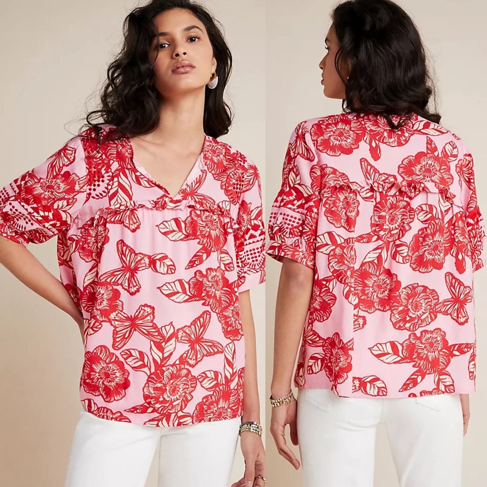Vineet Bahl Anthropologie Inge Embroidered Butterfly Blouse - Picture 2 of 6